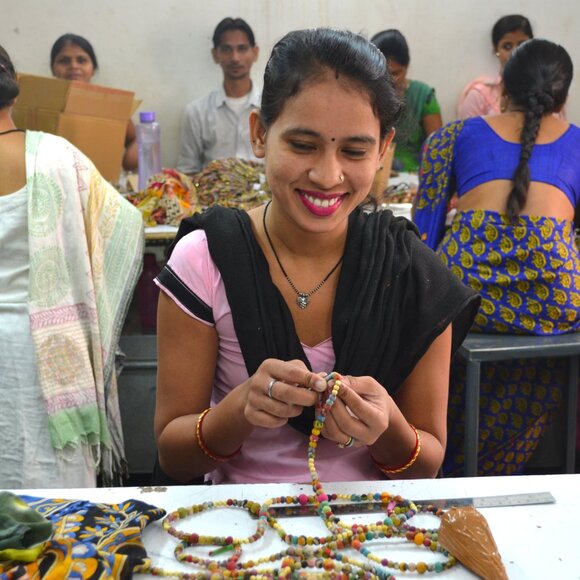 Fair Trade NWT 2 Strand Boho Necklace Handmade Upcycled Kantha Fabric Recycled - Picture 12 of 16